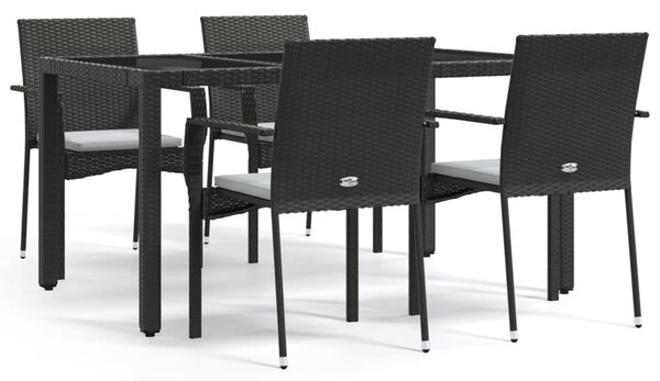 5 részes fekete polyrattan kerti étkezőgarnitúra párnákkal