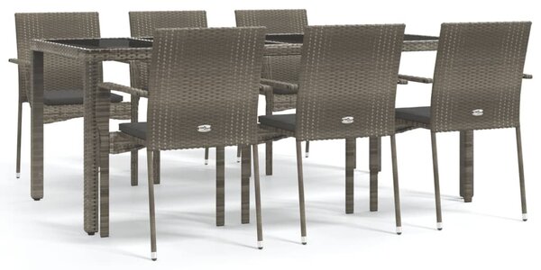 7 részes szürke polyrattan kerti étkezőgarnitúra párnával