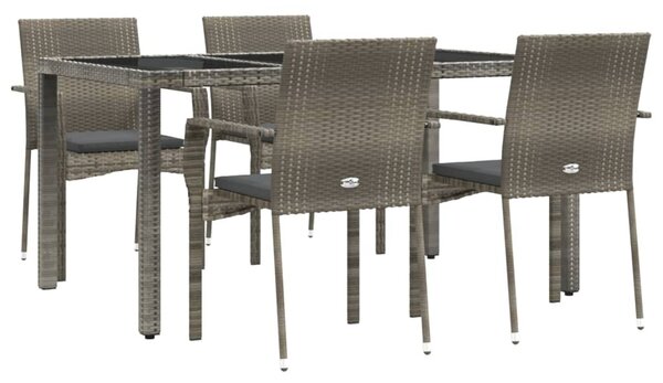 5 részes szürke polyrattan kerti étkezőgarnitúra párnával