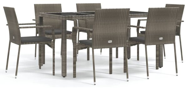 7 részes szürke polyrattan kerti étkezőgarnitúra párnával