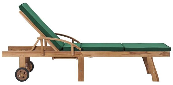 VidaXL Teakfa Napozóágy - 195cm - Zöld Párna