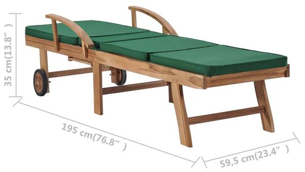 VidaXL Teakfa Napozóágy - 195cm - Zöld Párna