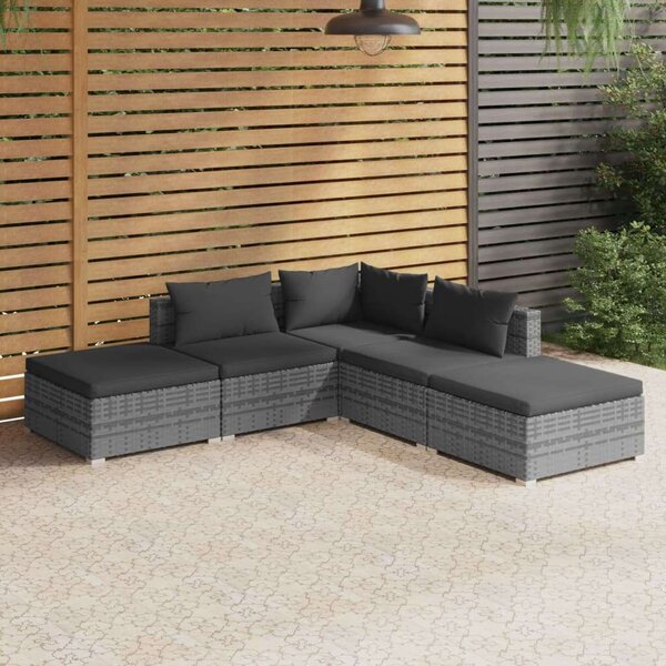 Polyrattan Kerti Ülőgarnitúra - 5 részes - Szürke