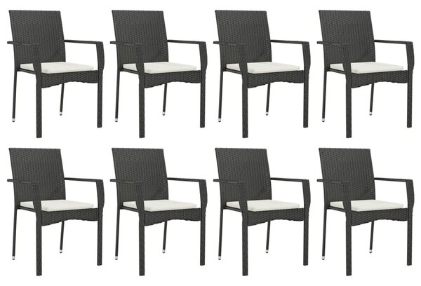 9 részes fekete polyrattan kerti étkezőgarnitúra párnákkal