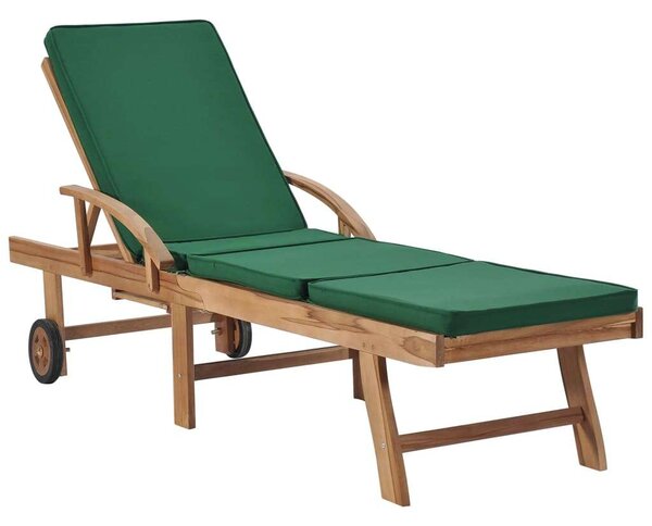 VidaXL Teakfa Napozóágy - 195cm - Zöld Párna