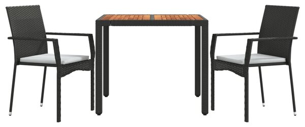 3 részes fekete polyrattan kerti étkezőgarnitúra párnákkal
