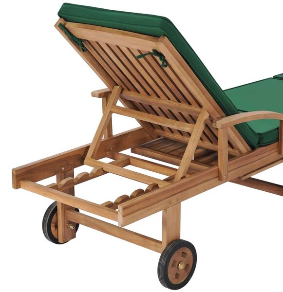 VidaXL Teakfa Napozóágy - 195cm - Zöld Párna