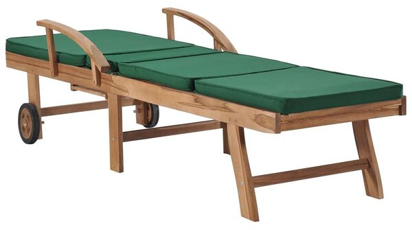 VidaXL Teakfa Napozóágy - 195cm - Zöld Párna