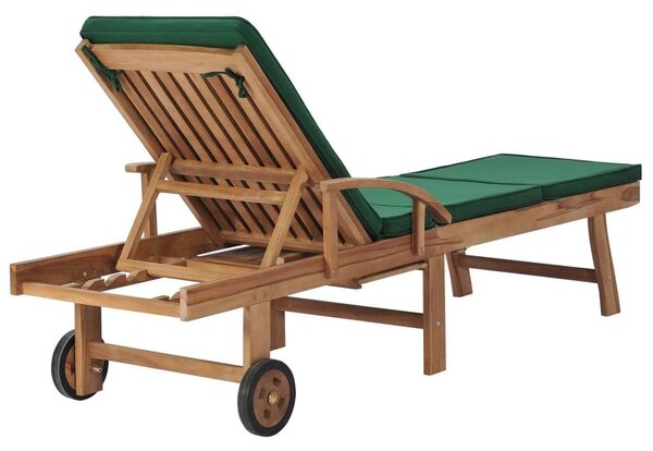 VidaXL Teakfa Napozóágy - 195cm - Zöld Párna