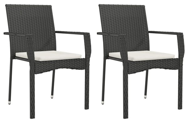 3 részes fekete polyrattan kerti étkezőgarnitúra párnákkal