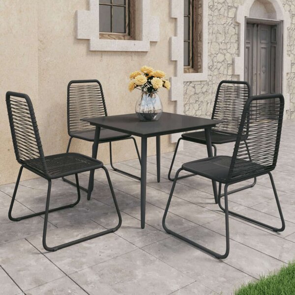 Fekete PVC Rattan Kerti Étkezőgarnitúra - 5 részes