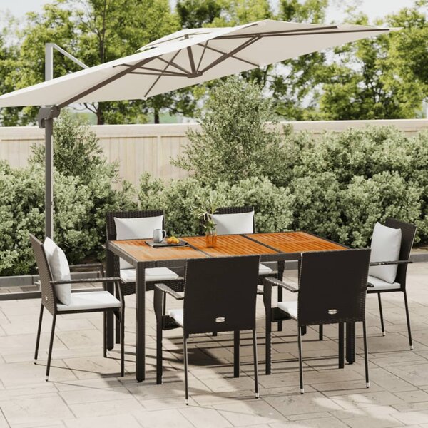 7 részes fekete polyrattan kerti étkezőgarnitúra párnával