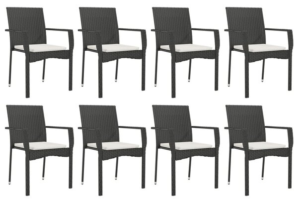 9 részes fekete polyrattan kerti étkezőgarnitúra párnákkal