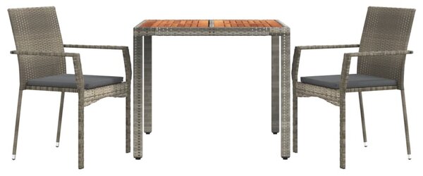 3 részes szürke polyrattan kerti étkezőgarnitúra párnával