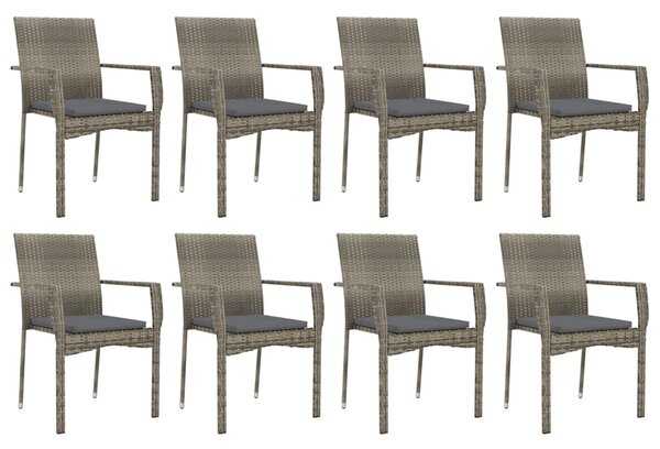 9 részes szürke polyrattan kerti étkezőgarnitúra párnával