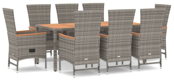 9 részes szürke polyrattan kerti étkezőgarnitúra párnával