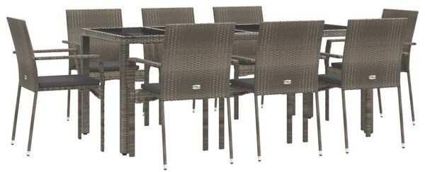 9 részes szürke polyrattan kerti étkezőgarnitúra párnával