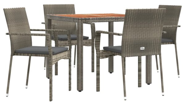 5 részes szürke polyrattan kerti étkezőgarnitúra párnával