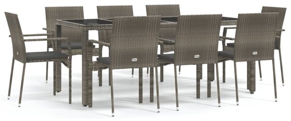 9 részes szürke polyrattan kerti étkezőgarnitúra párnával