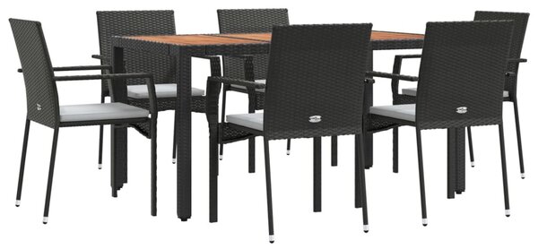7 részes fekete polyrattan kerti étkezőgarnitúra párnával