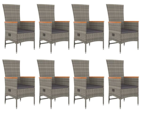 9 részes szürke polyrattan kerti étkezőgarnitúra párnával