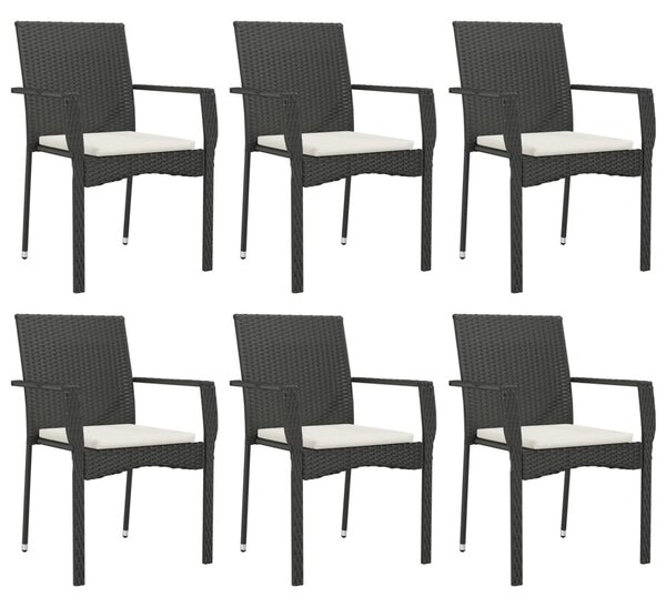 7 részes fekete polyrattan kerti étkezőgarnitúra párnával