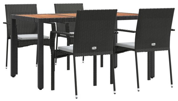 5 részes fekete polyrattan kerti étkezőgarnitúra párnákkal