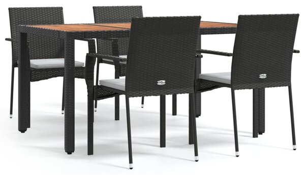 5 részes fekete polyrattan kerti étkezőgarnitúra párnákkal