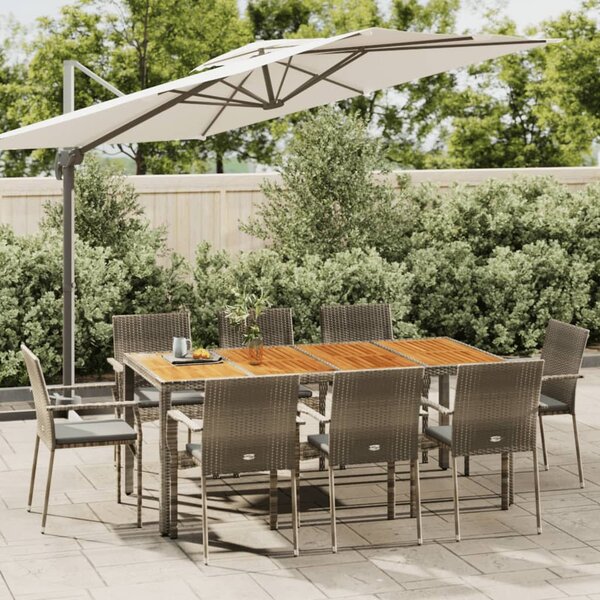 9 részes szürke polyrattan kerti étkezőgarnitúra párnával