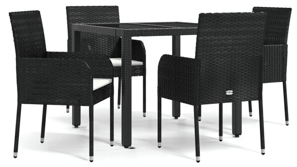5 részes fekete polyrattan kerti étkezőgarnitúra párnákkal