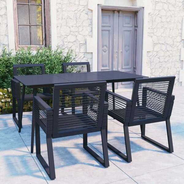 Kültéri Étkezőgarnitúra - Fekete PVC Rattan - 5 részes - 150x80cm