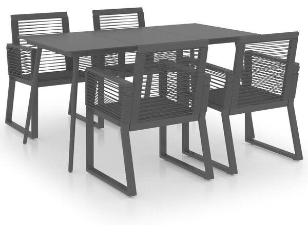 Kültéri Étkezőgarnitúra - Fekete PVC Rattan - 5 részes - 150x80cm