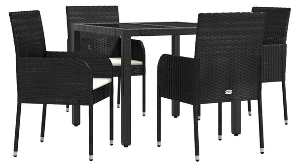 5 részes fekete polyrattan kerti étkezőgarnitúra párnákkal