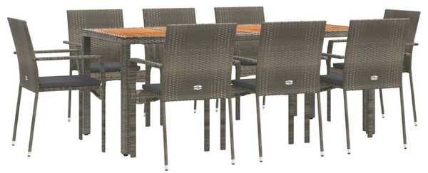 9 részes szürke polyrattan kerti étkezőgarnitúra párnával