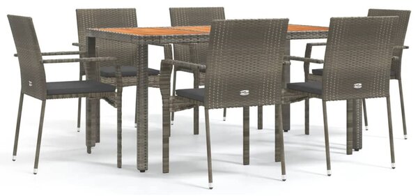 7 részes szürke polyrattan kerti étkezőgarnitúra párnával