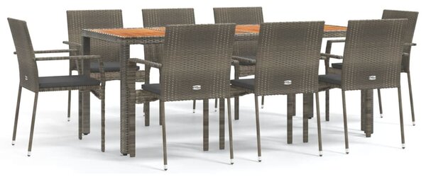 9 részes szürke polyrattan kerti étkezőgarnitúra párnával