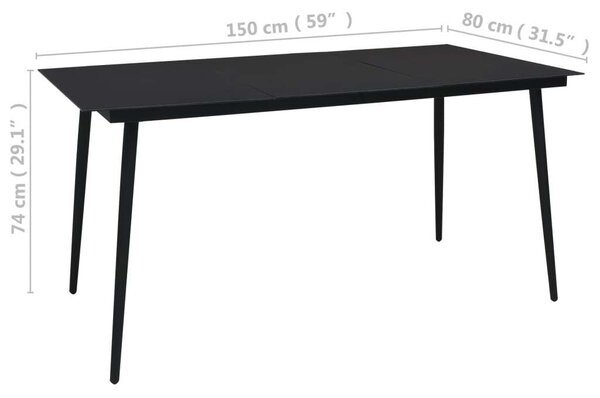 Kültéri Étkezőgarnitúra - Fekete PVC Rattan - 5 részes - 150x80cm