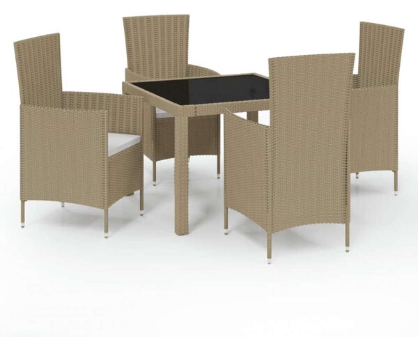 Kültéri Polyrattan Étkezőgarnitúra - 5 részes - Bézs