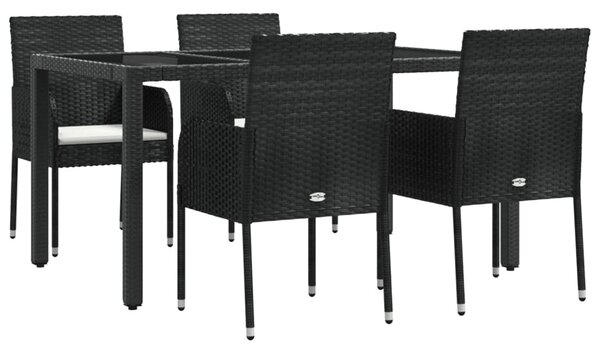 5 részes fekete polyrattan kerti étkezőgarnitúra párnákkal