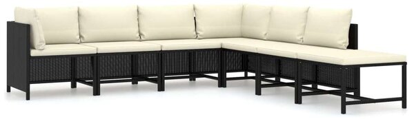 Polyrattan Kerti Bútorgarnitúra - 7 részes - Fekete