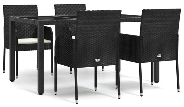 5 részes fekete polyrattan kerti étkezőgarnitúra párnákkal