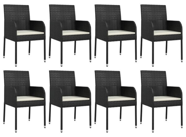 9 részes fekete polyrattan kerti étkezőgarnitúra párnákkal