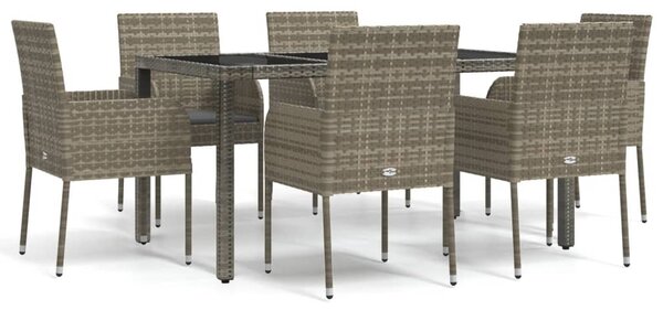 7 részes szürke polyrattan kerti étkezőgarnitúra párnával