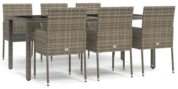 7 részes szürke polyrattan kerti étkezőgarnitúra párnával