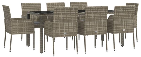 9 részes szürke polyrattan kerti étkezőgarnitúra párnával