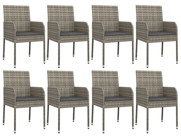 9 részes szürke polyrattan kerti étkezőgarnitúra párnával