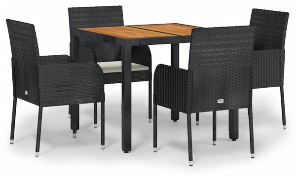5 részes fekete polyrattan kerti étkezőgarnitúra párnákkal