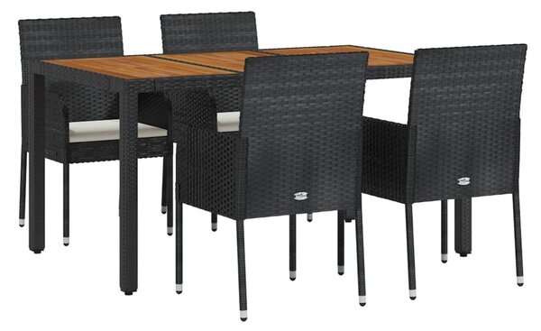 5 részes fekete polyrattan kerti étkezőgarnitúra párnákkal
