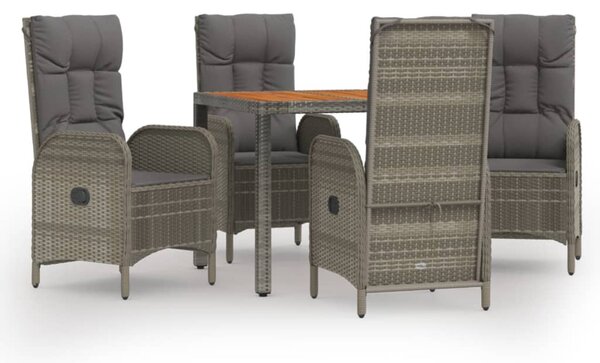 5 részes szürke polyrattan kerti étkezőgarnitúra párnával