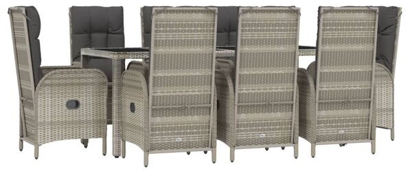 9 részes szürke polyrattan kerti étkezőgarnitúra párnával